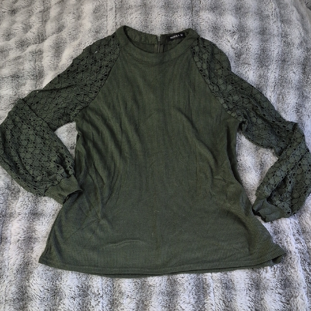 Miholl 🖤 Green Long Sleeve Fitted Blouse (493)